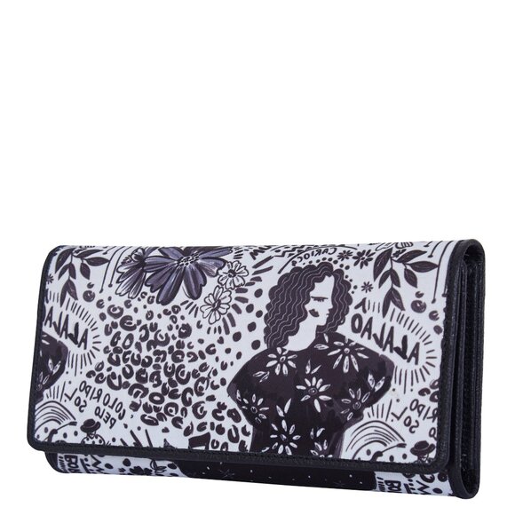 Black Printed Fabric Trifold Wallet & Card Holder – Women Organizer, ID Window - Picture 8 of 8